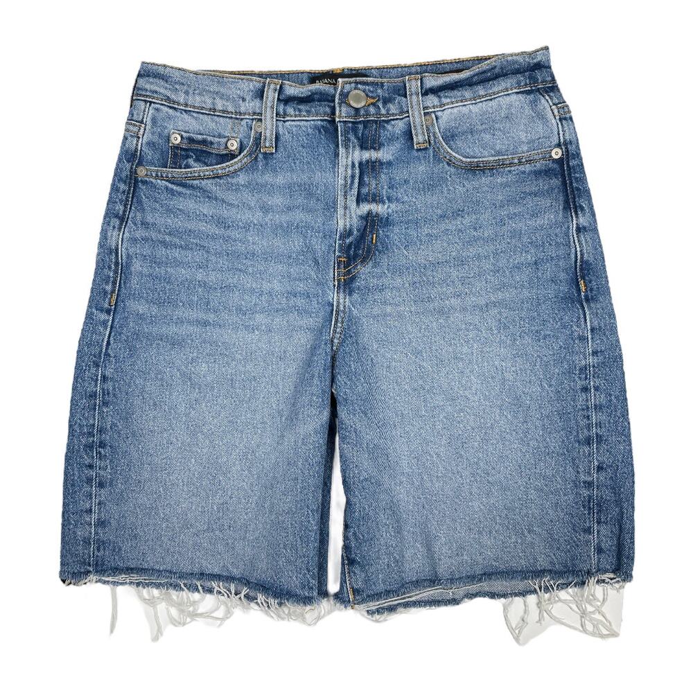 Banana Republic High Rise 8" Denim Shorts 26 Cutoff Frayed Long Distressed - Picture 2 of 4